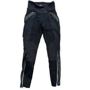 Athleta Ponte Luxe Leggings Pant Faux Leather Moto Zip Ankle Black Size XS